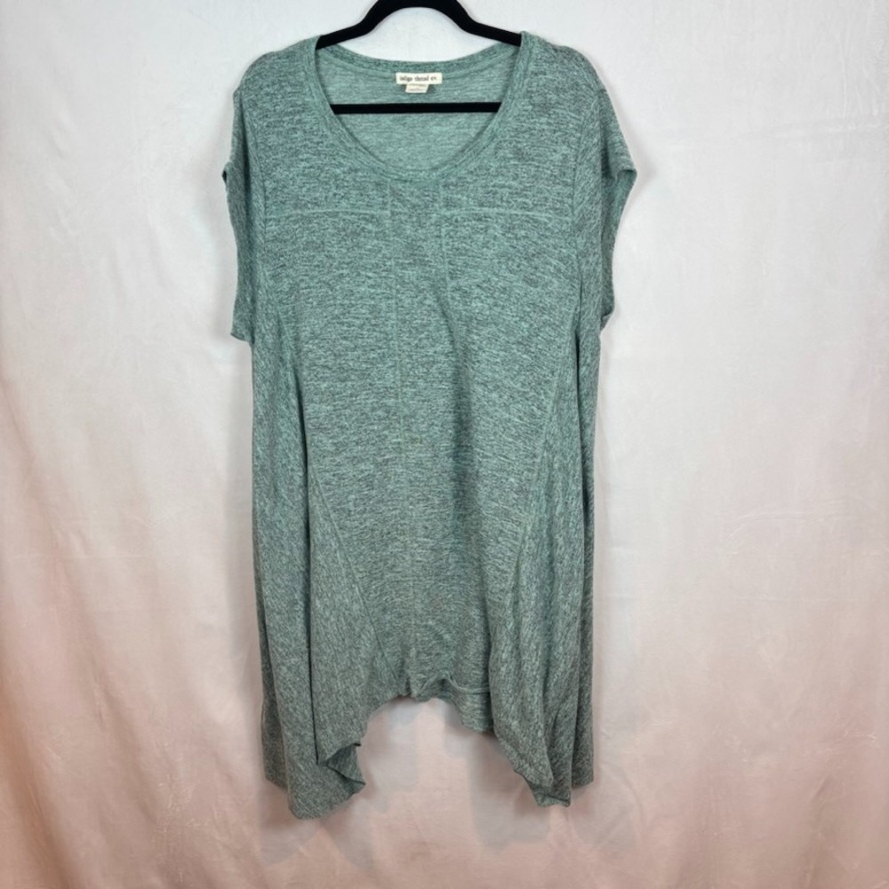 Indigo‎ Thread Womens Teal Knit Cap Sleeve Asymmetric Hem Tunic top 1X Lagenlook